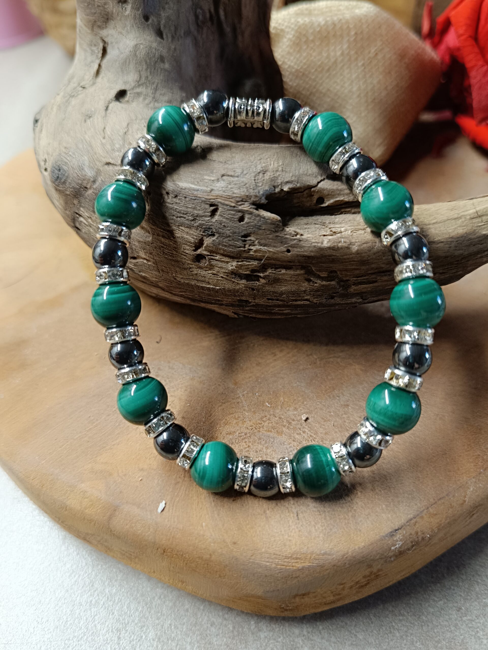 Bracelet Homme Tête De Mort En Pierres Naturelles - Hématite, Onyx, Malachite, Acier Inoxydable