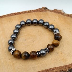 Bracelet en Hématite et Oeil de Tigre - Perles de 10 mm
