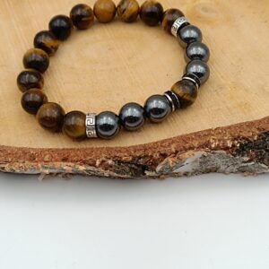 Bracelet en Oeil de Tigre et Hématite - Perles de 10 mm