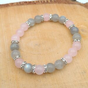 Bracelet Spécial "Bien Être et Protection" en Labradorite et Quartz rose - Perles de 8 mm