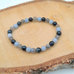 Bracelet Spécial "Lâcher Prise" en Angélite, Labradorite et Oeil de Faucon - Perles de 6 mm