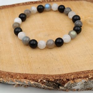 Bracelet en Labradorite, Obsidienne Œil Céleste et Pierre de Lune - Perles 8mm
