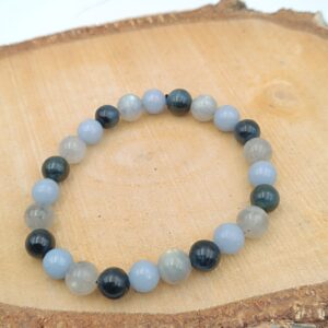 Bracelet Spécial "Lâcher Prise"en Angélite, Œil de Faucon et Labradorite - Perles de 8 mm